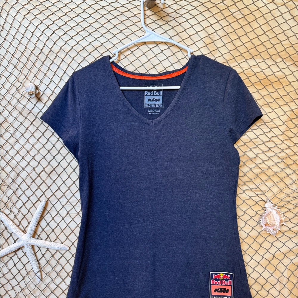 Navy Blue Short Sleeve Tee with V-Neck and Relaxed Fit